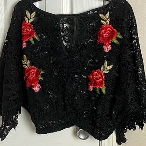 BEBE Black Lace Floral Blouse